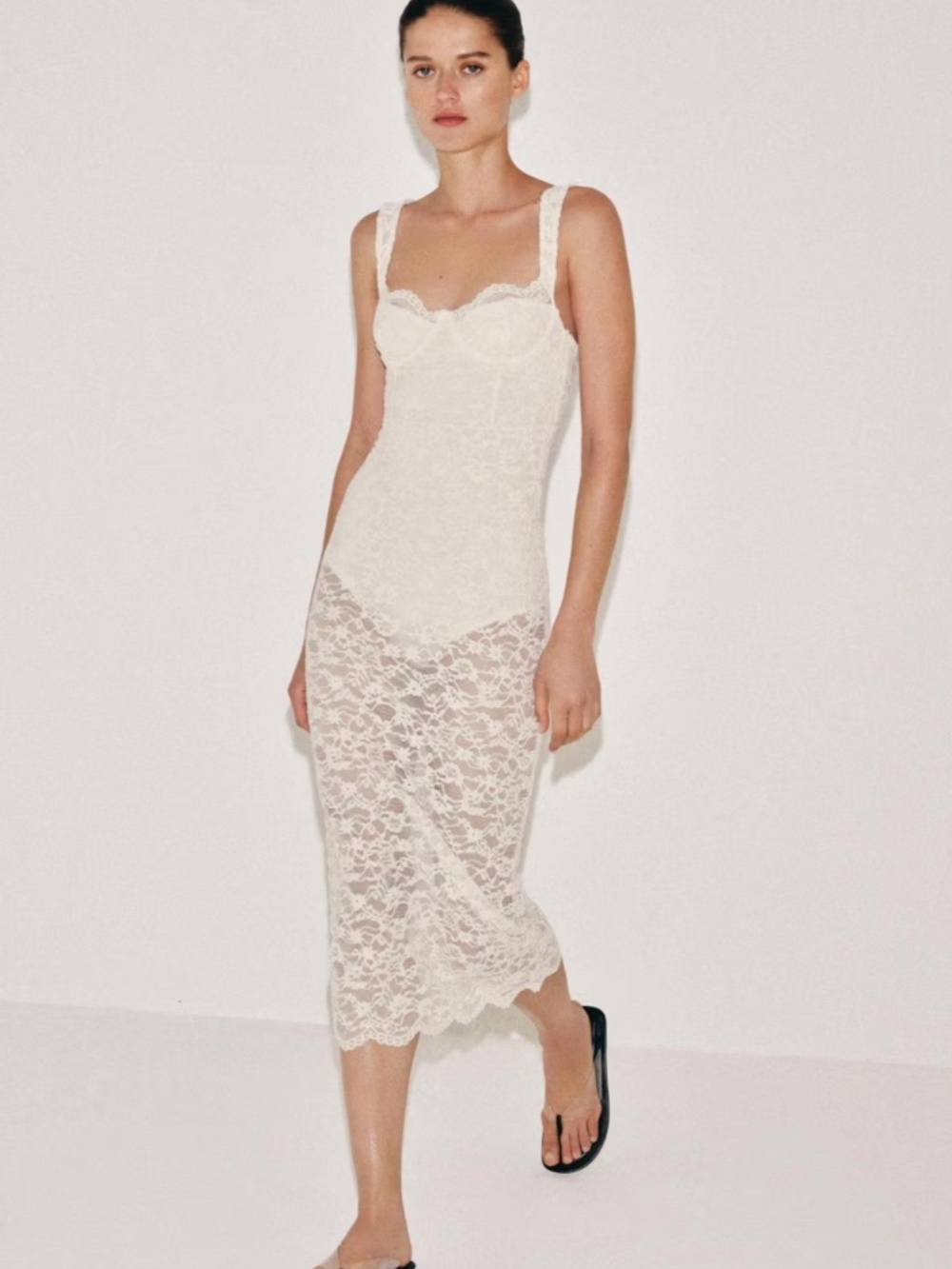 Zara Lace Midi Dress White 1165/470